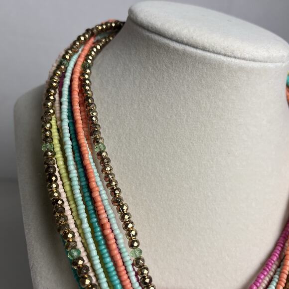 Beaded Statement Necklace Seed Bead Knot Boho Multicolor Jewelry 17 - 20" - Picture 6 of 14
